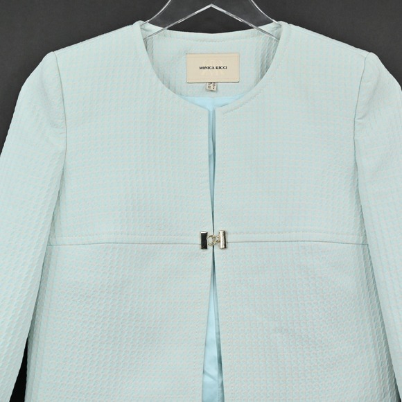 Monica Ricci Womens Textured Blazer Size 4 Light Green Peplum Hem Italy Chic‎ - Picture 11 of 15